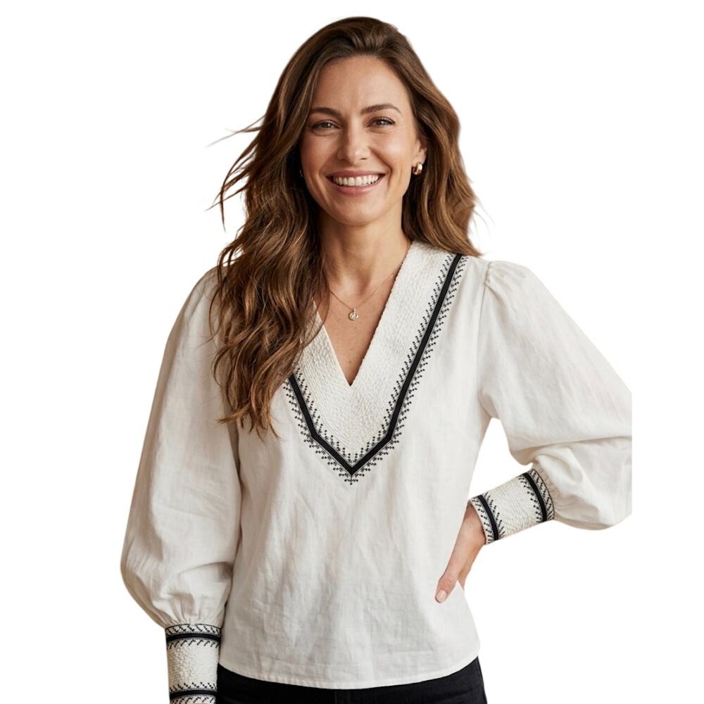 Loretta Caponi Vinci Embroidered Blouse in Lecce Pop M